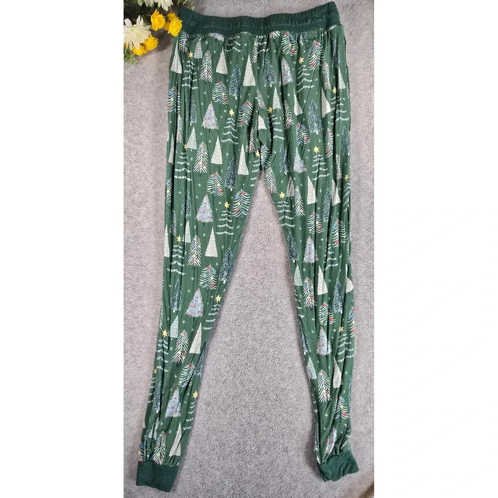 Little Sleepies Pajama Set Womens S/XS Green Christmas Trees Bamboo Lounge PJs